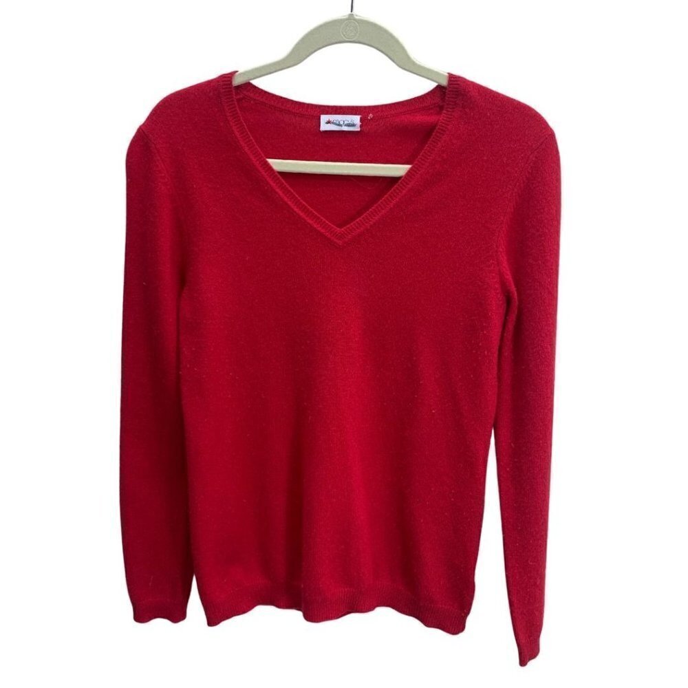 Macy's Cashmere Red V-neck Pullover Sweter S
